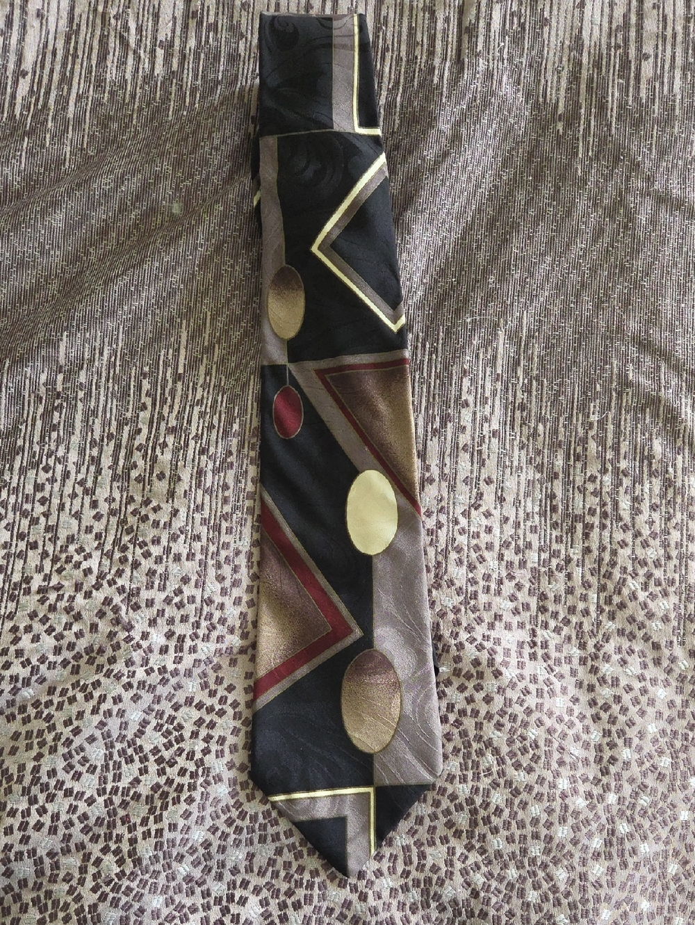 Geometric Pattern Black and Gold Men's Tie